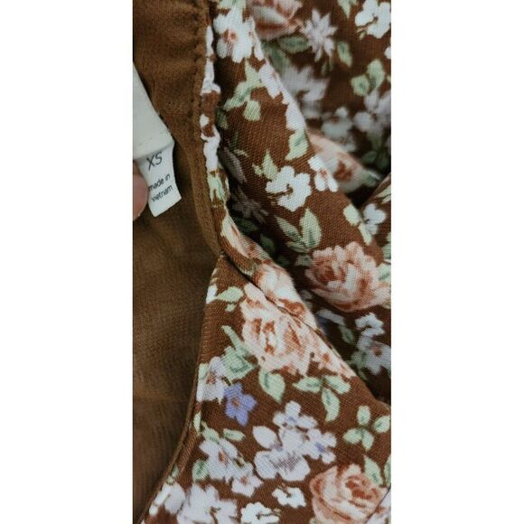 ASTR Milkmaid Puff Sleeve Grunge Midi Dress Women XS Brown Floral - Picture 6 of 8
